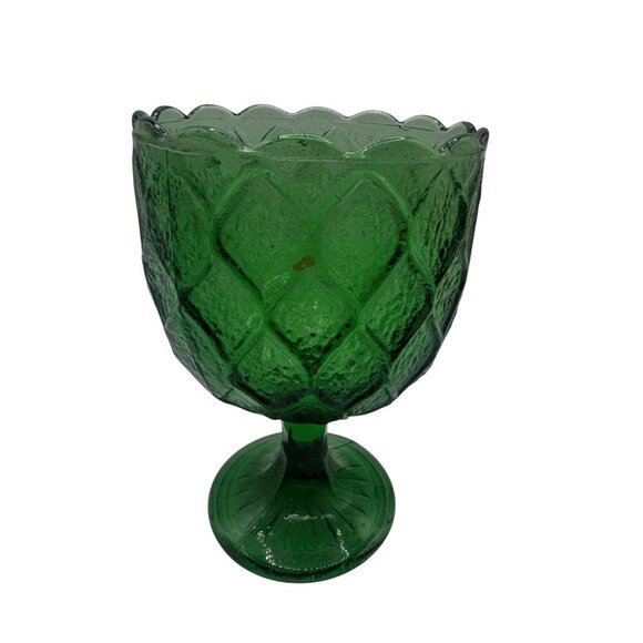 Vintage Harlequin Pattern Green Glass Pedestal Drinking Wine Water Goblet - Picture 3 of 12